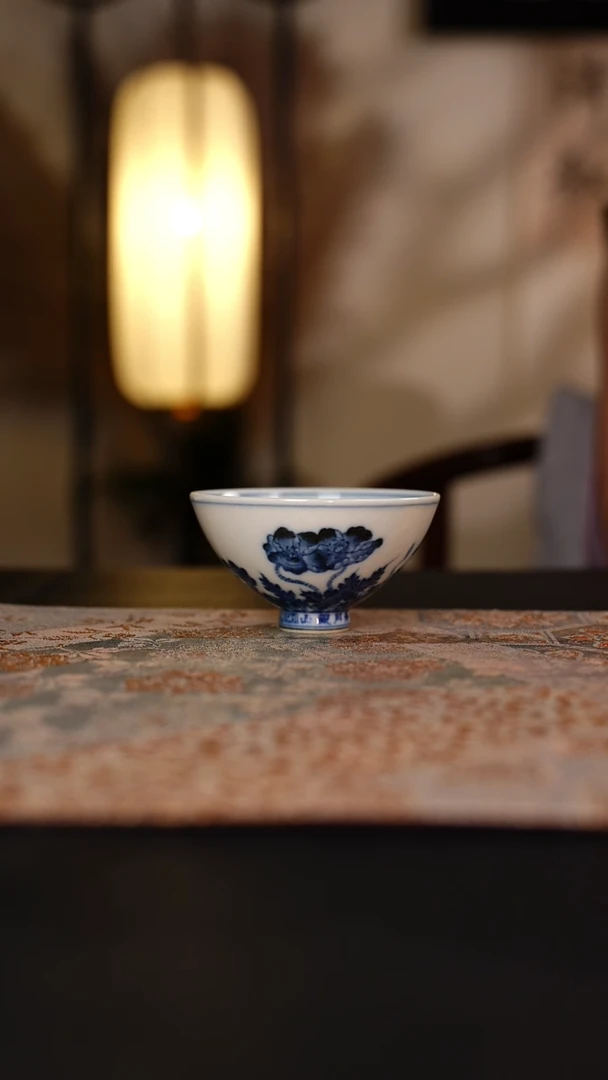 待月观山青花虞美人鸡心杯
