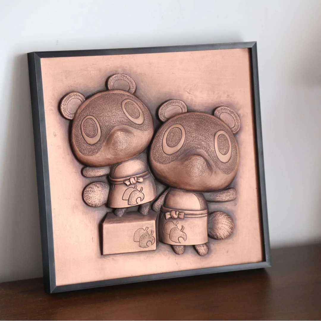 动物森友会豆狸粒狸中古小众浮雕动森周边手办居家摆画装饰画