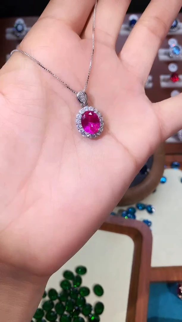 颈饰蓝宝石银S925镶嵌810白