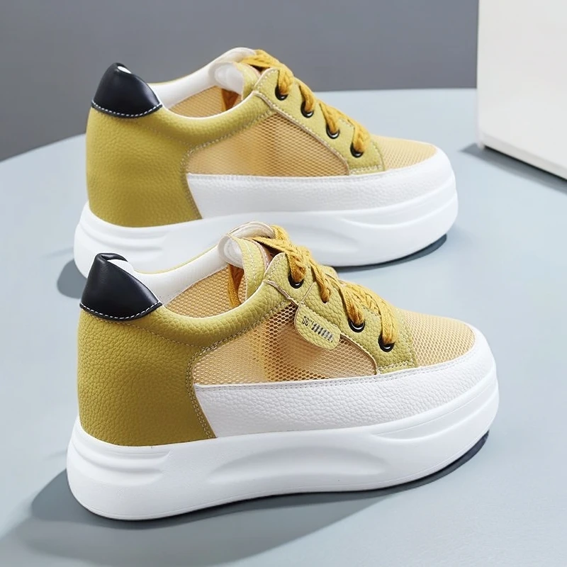 厚底小白鞋7cm高跟鞋时尚百搭显高显瘦休闲鞋夏季网面透气运动鞋