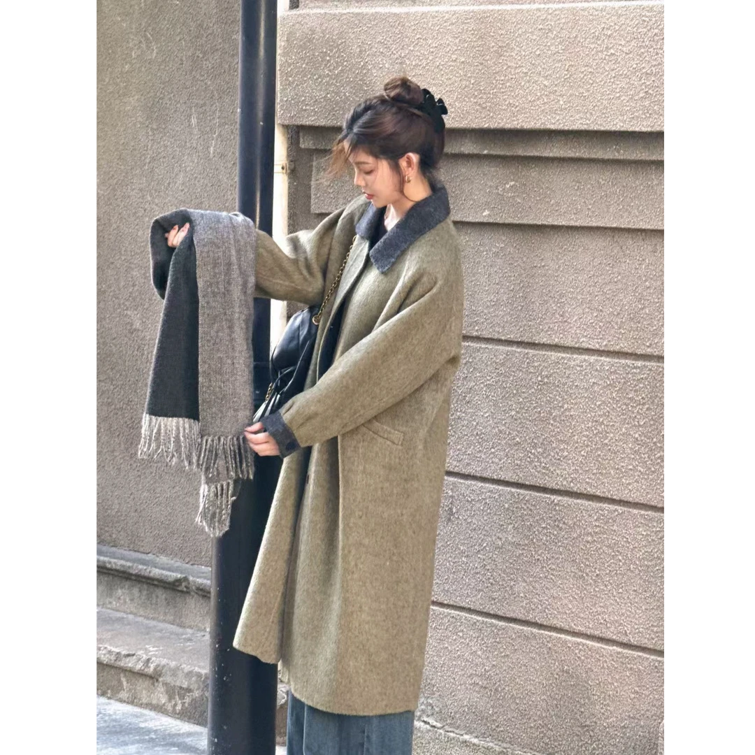 【霖依】秋冬新品百搭显瘦设计师气质款高品羊毛大衣25560