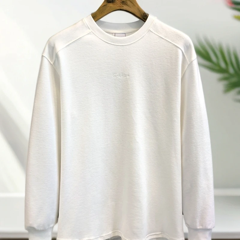 玛加西曼特弧形下摆设计棉质感白色长袖T恤男士打底衫秋季新款