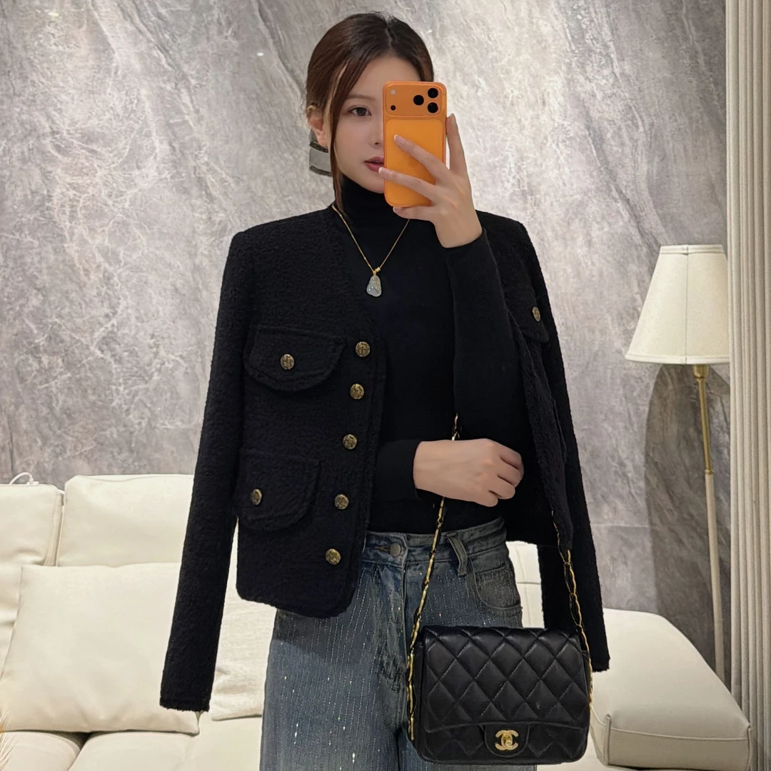 【清完放假了】【90白鹅绒】经典黑色小众高级感加厚小香风羽绒服外套