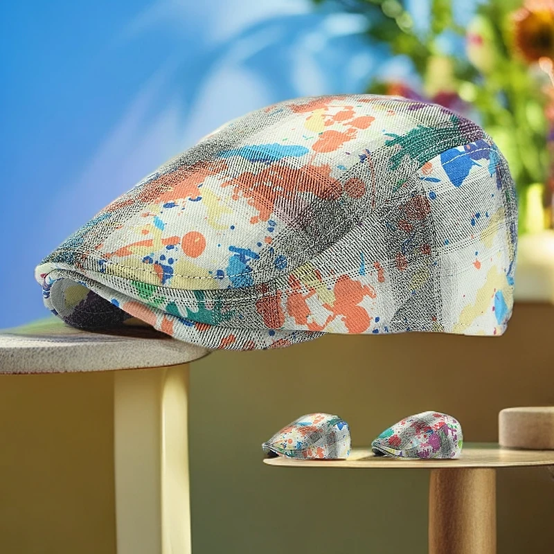 文艺复古涂鸦贝雷帽男女扎染前进帽正反戴鸭舌帽透气休闲前进帽潮