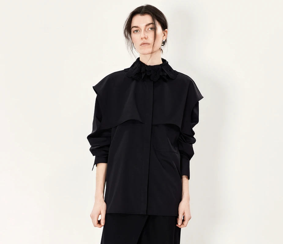 【顾文婷推荐】SHANG1上壹 蕾丝领衬衫 S24BT40BK/S24BT40WH