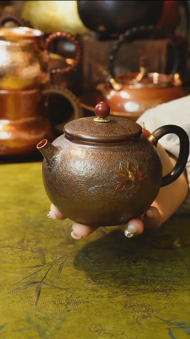 纯紫铜荷花泡茶壶