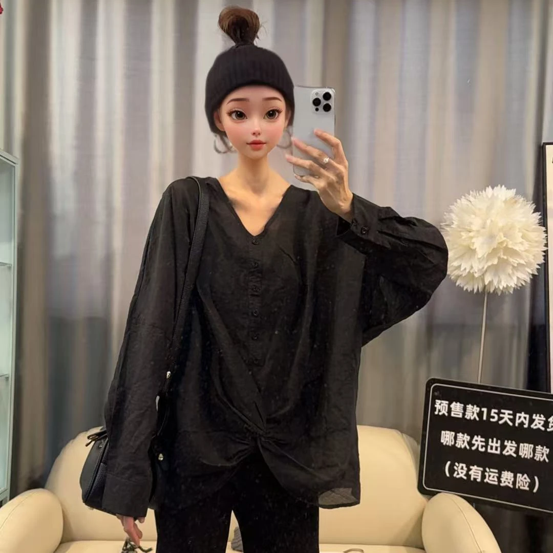 【文乐乐】夏季新款韩版高级气质时尚休闲潮流百搭防晒衬衫88775