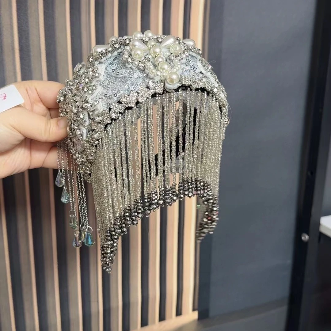 JINLING【8885】纯手工国风流苏重工水晶满钻发箍发帽发饰国风头饰