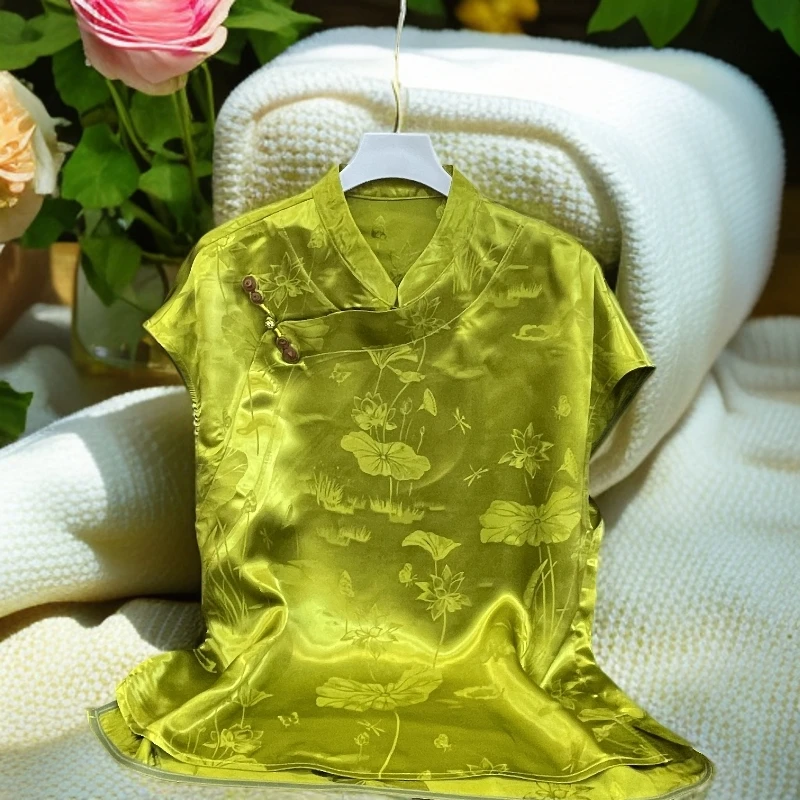 369原创高端女装时尚气质百搭重磅冰爽桑丝显瘦提花夏季衫#《626》