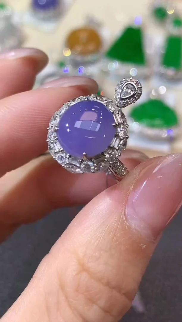18K金镶嵌戒指翡翠B****oA45 紫货有一定色差
