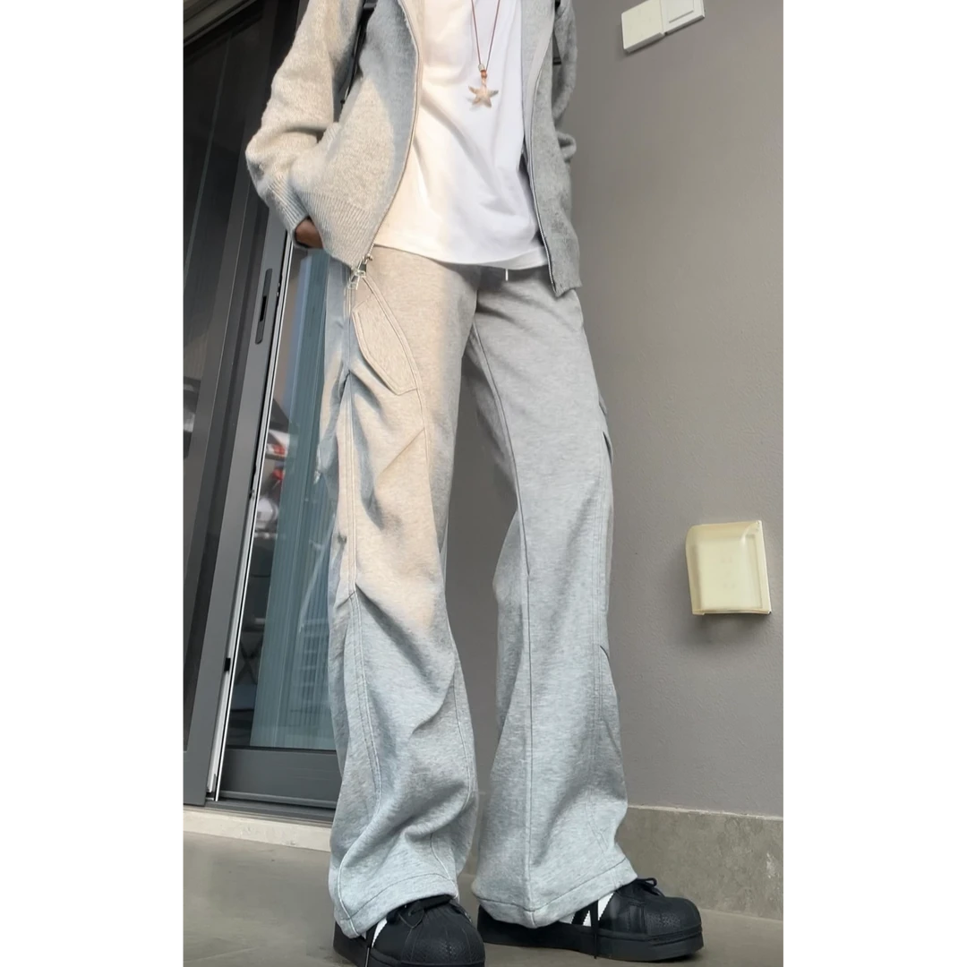 美式cleanfit褶皱设计斜切伞兵裤男秋季新款直筒休闲宽松运动卫裤