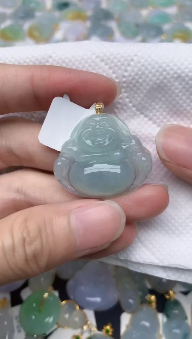 翡翠18K金镶嵌颈饰天然A货翡翠