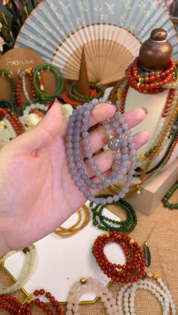 【闪购商品】和田玉三圈18K金镶嵌烟紫