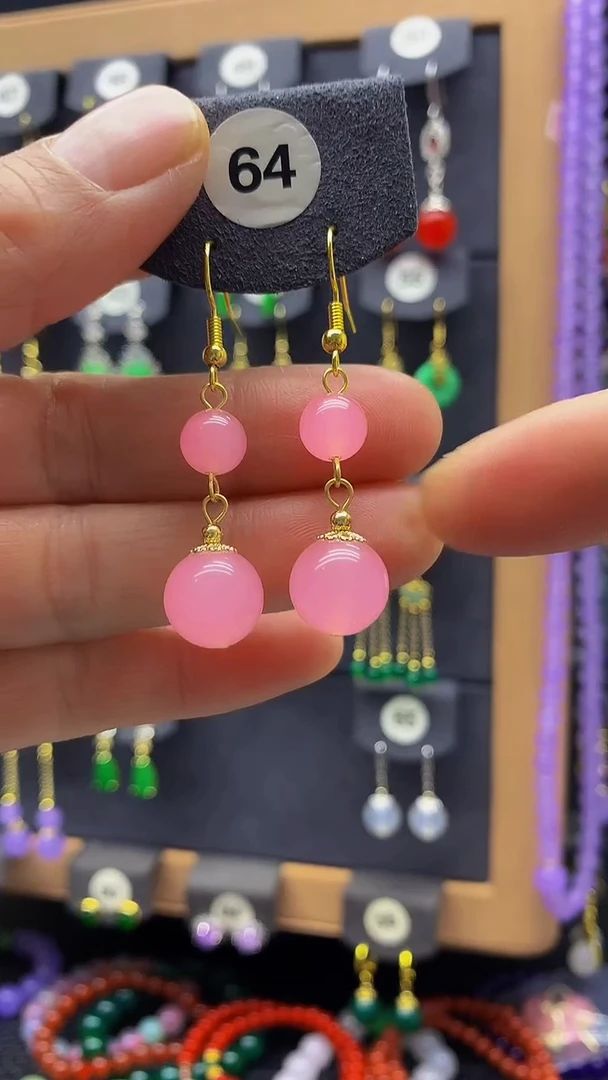 【闪购商品】玛瑙/玉髓耳环银S925镀金镶嵌耳饰064