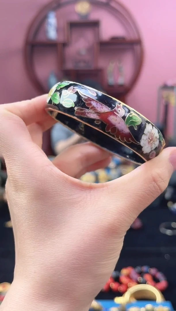 非遗 景泰蓝 手镯 开口镯 喜上眉梢 54-64 黑色