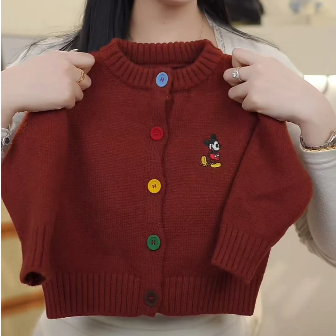 冬款韩版刺绣米奇款儿童彩色纽扣毛衣开衫 A211