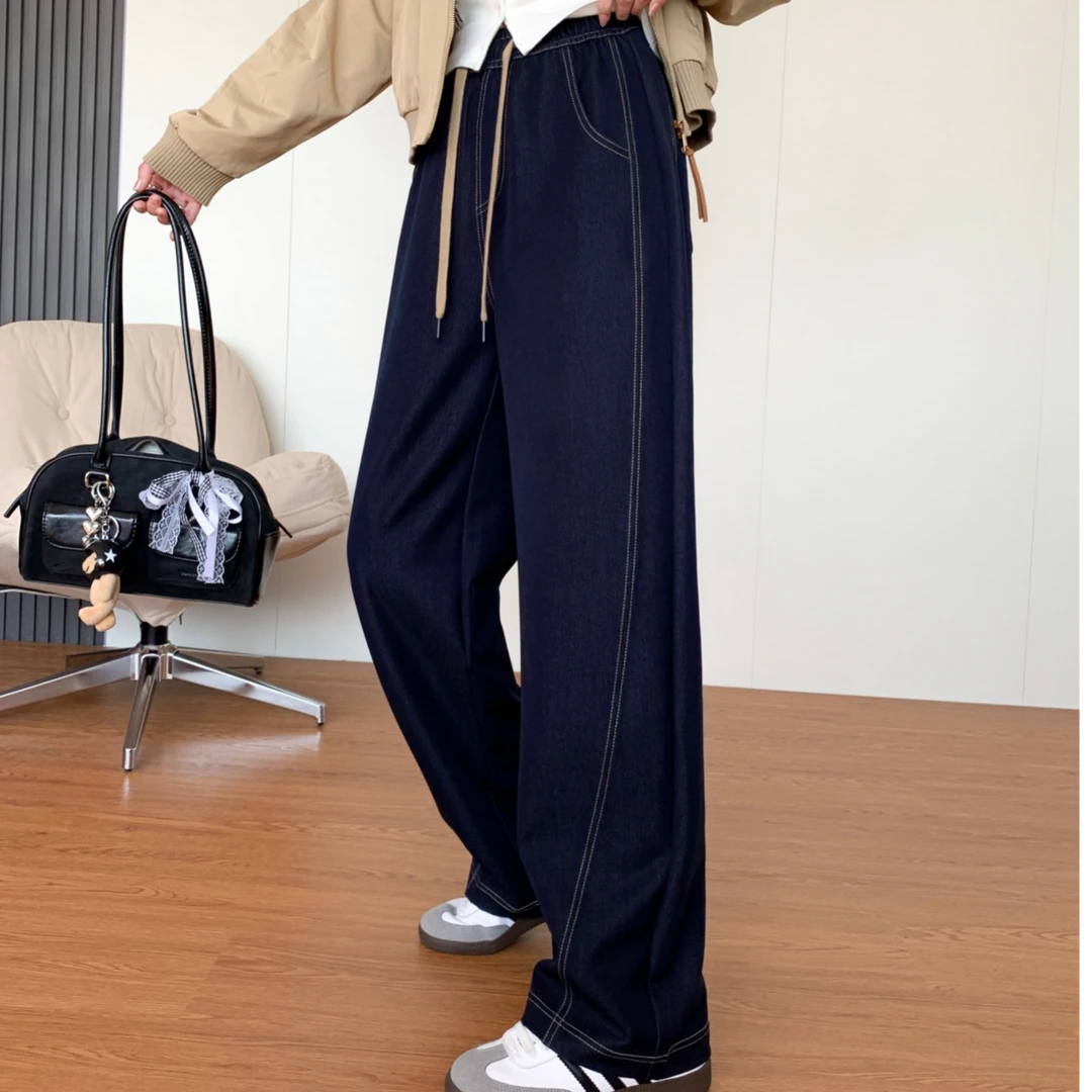 EGG春季新款女款垂感阔腿裤仿牛仔