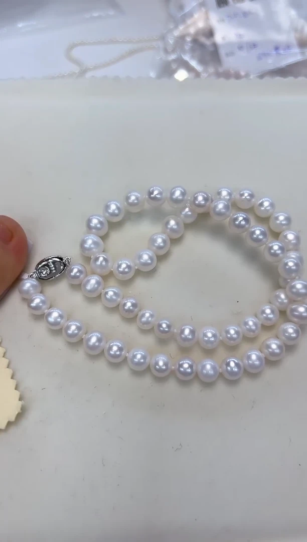淡水珍珠银S925镶嵌颈饰7.5-8.5MM