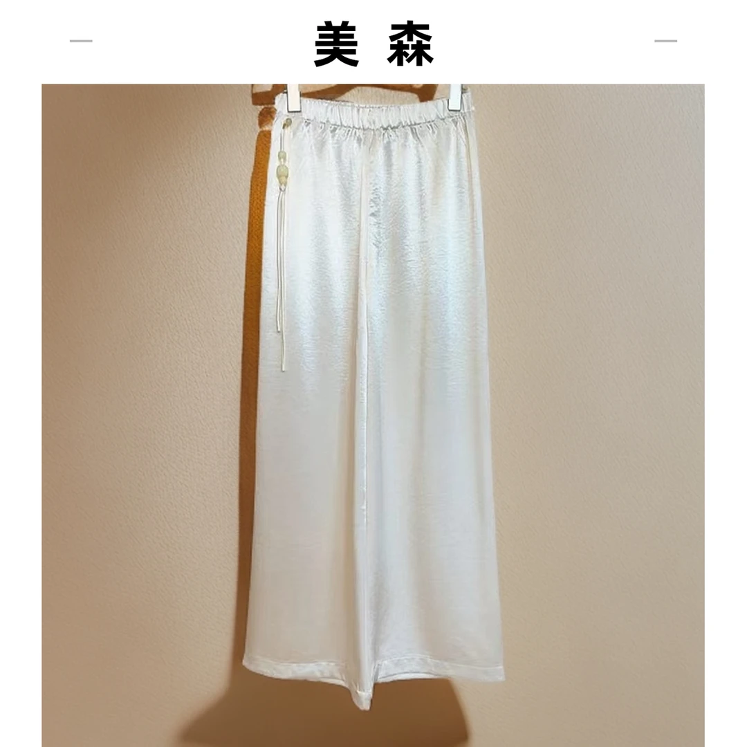 248新款国风休闲时尚宽松松紧腰纯色直筒裤