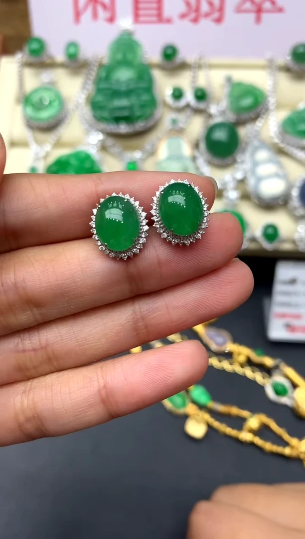 翡翠18K金镶嵌耳饰321-中国好珍宝
