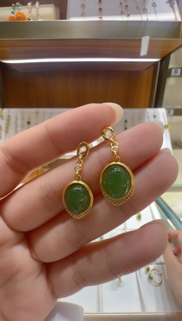 和田玉银S925镶嵌耳饰@@WSC9988BY