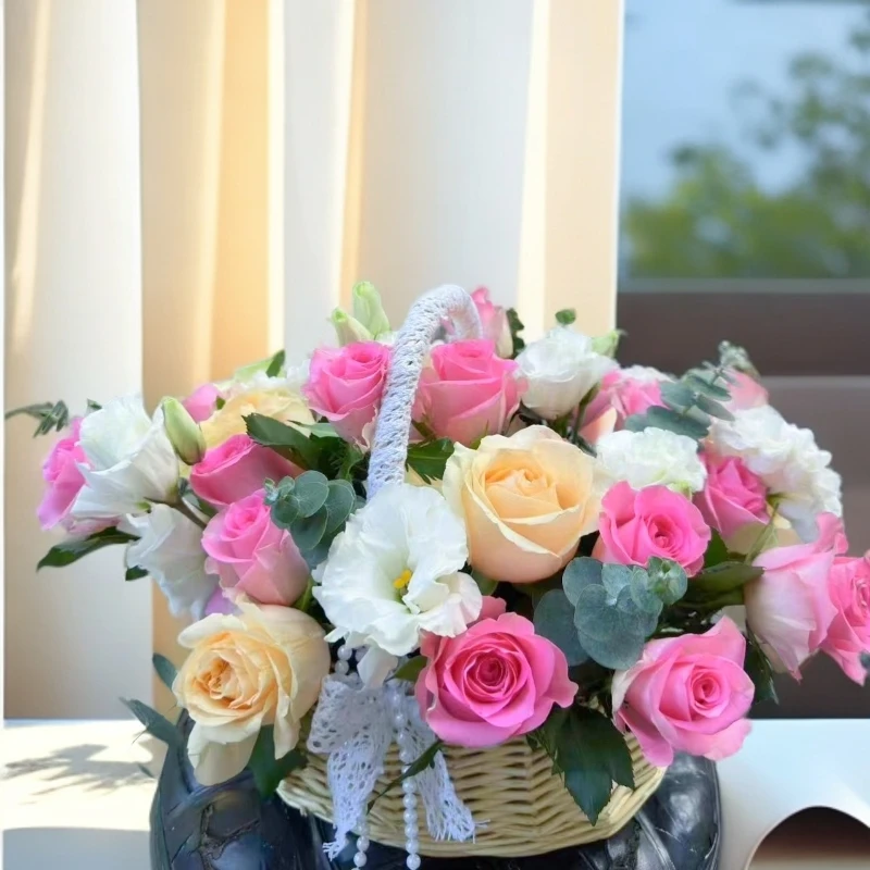 教师节手提篮玫瑰花向日葵混搭