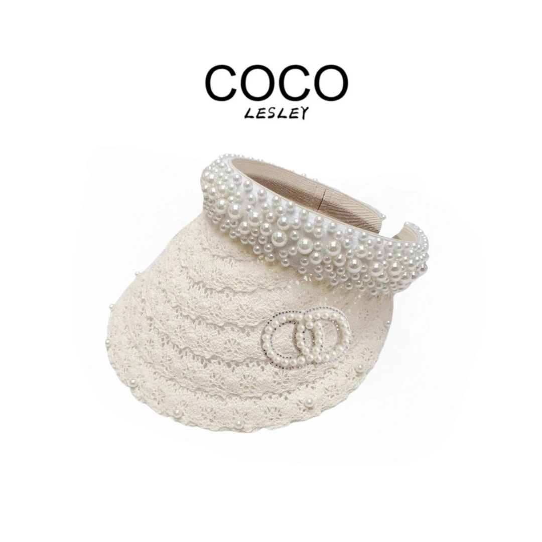 【COCO LESLEY】小香风夏款编织镶珠透气户外防晒帽X27