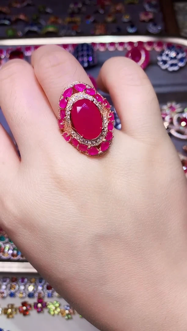 银S925镶嵌戒指红宝石....