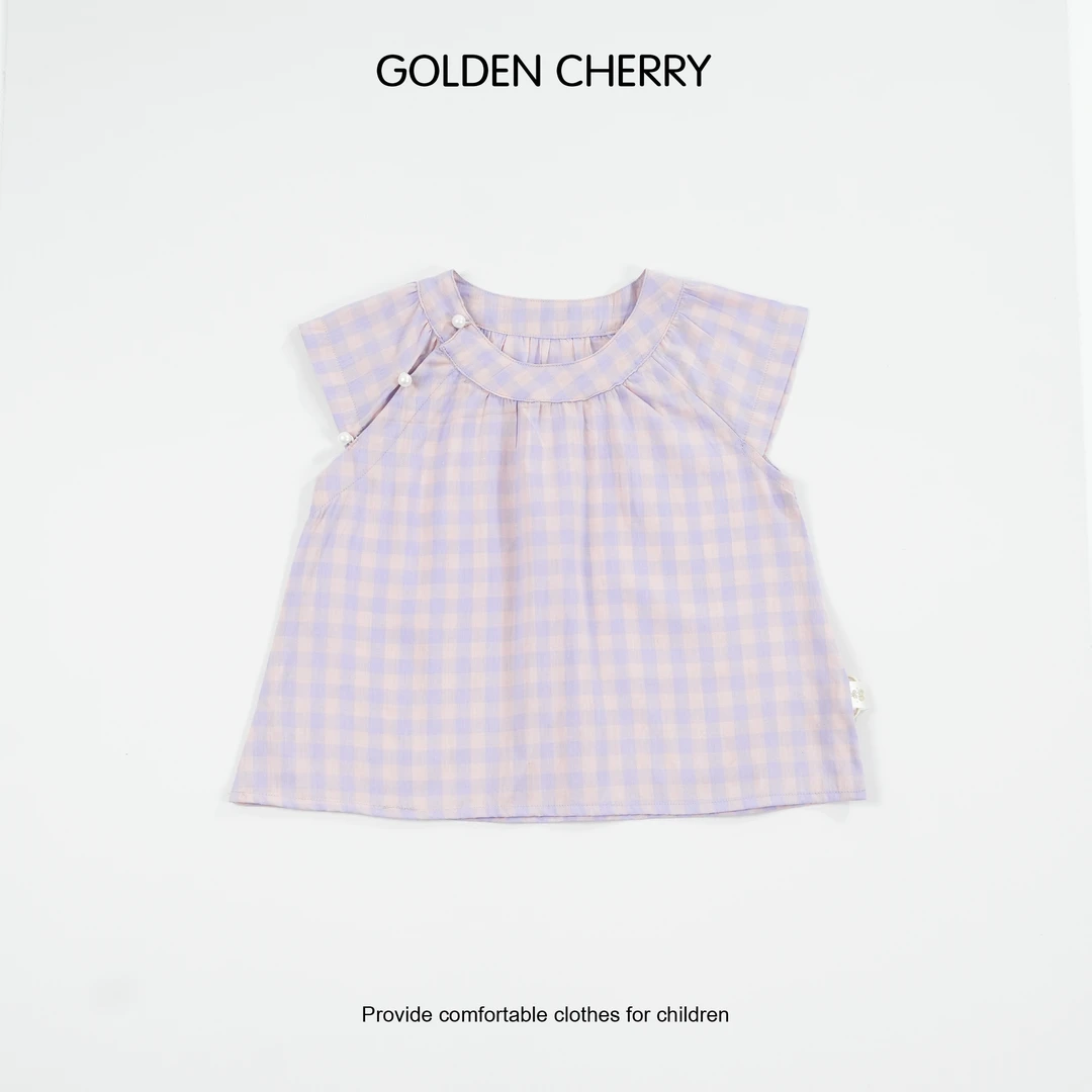 【Golden cherry】小童粉紫色百搭格子三粒扣洋气百搭上衣QDD783