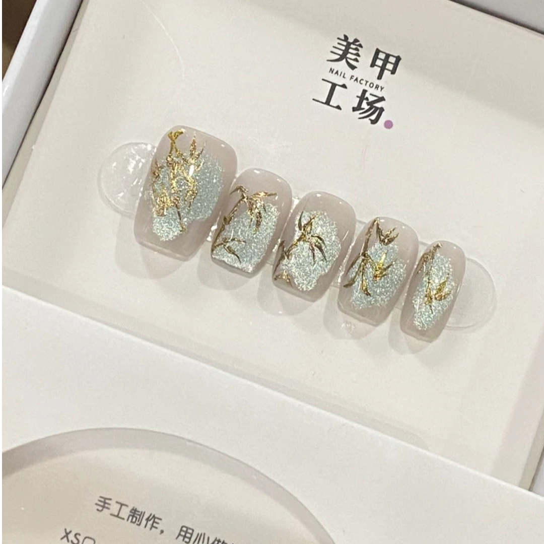 高货体验【薄荷金竹】纯手工轻奢手工穿戴甲（送高级工具包套装）绿色