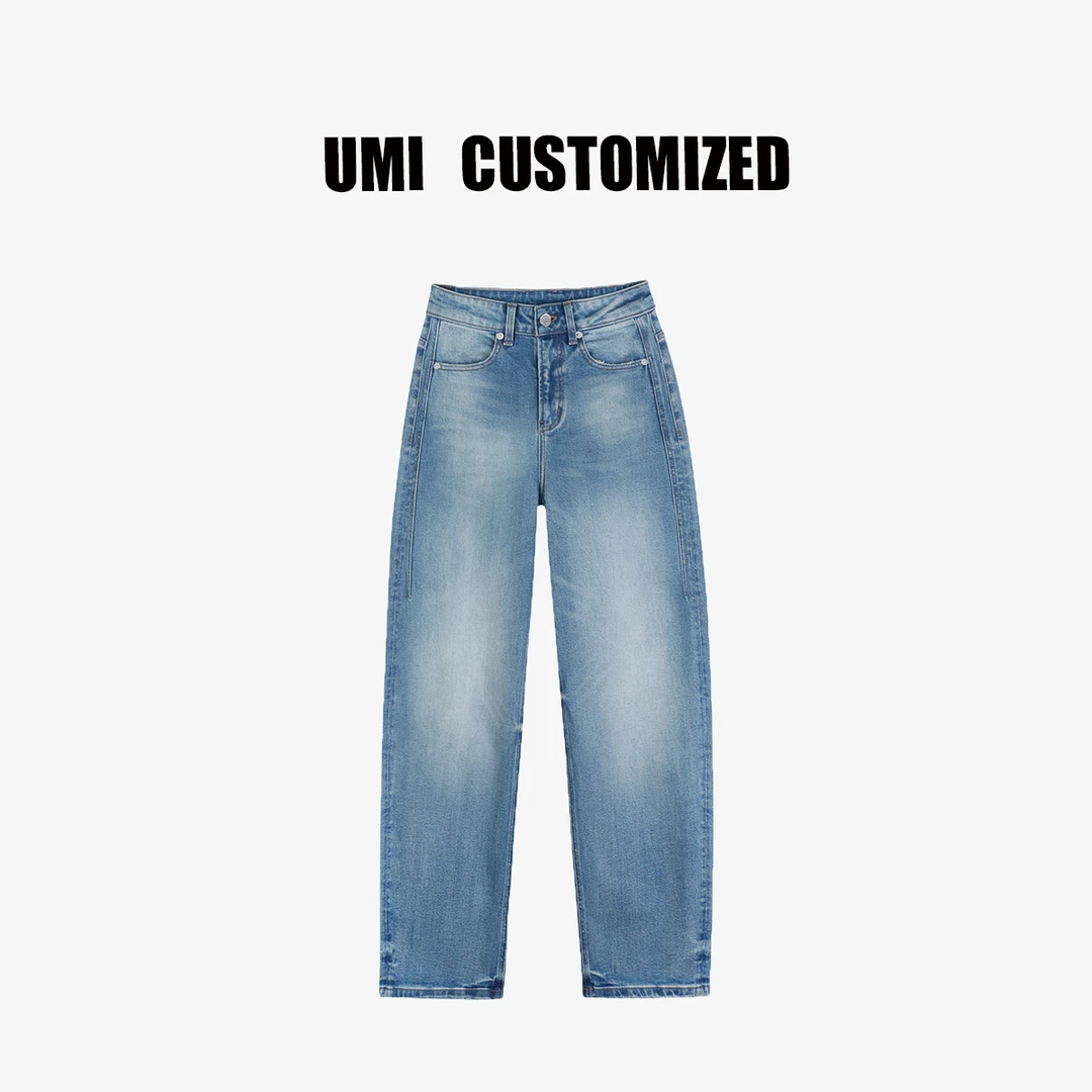 【UMI.】2025早春款微弹宽松休闲阔腿弯刀牛仔裤#U8087