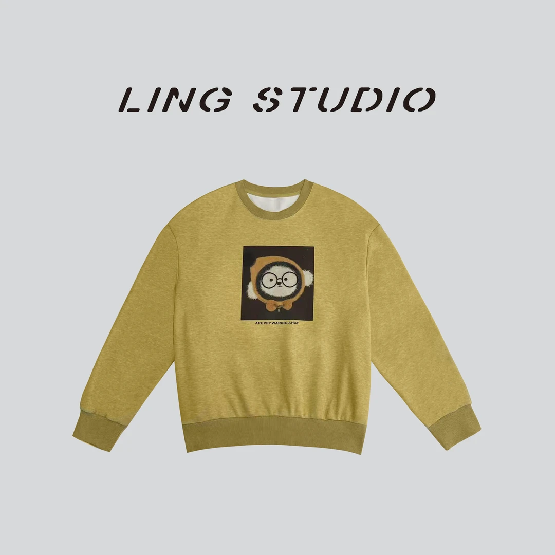 LING/STUDIO『犬系画报』秋冬时尚宽松卡通印花圆领卫衣5091140