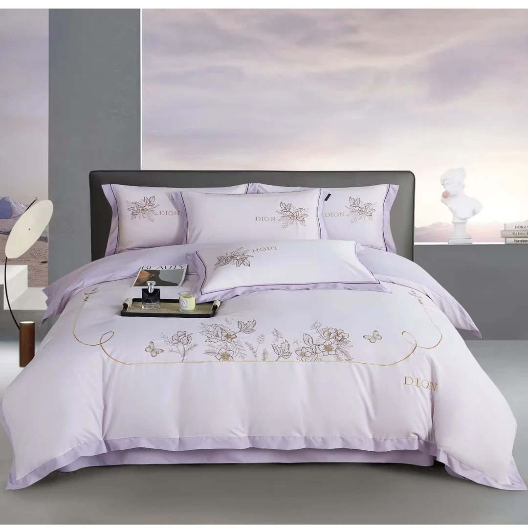 【蝶恋花语】紫刺绣花亲肤棉四件套床上用品四件套被套床单斜纹被罩