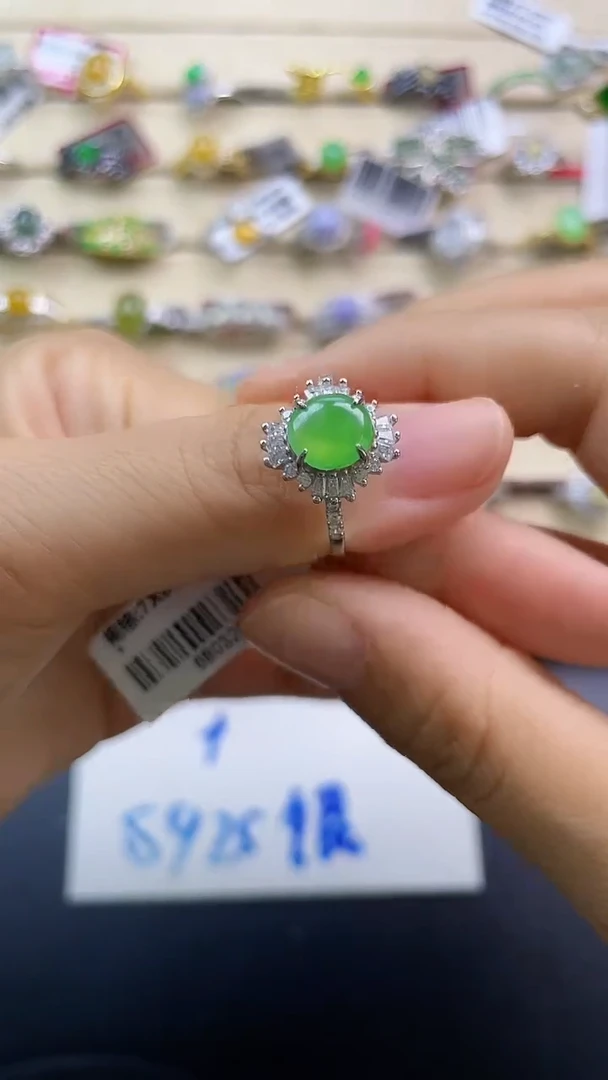 银S925镶嵌戒指翡翠翡翠 蛋面 银S925镶嵌