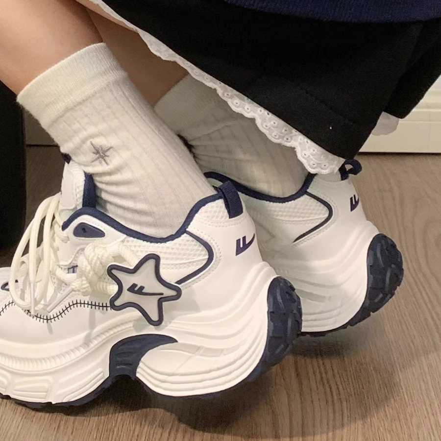Warrior/回力星星女鞋运动鞋女款2025新款休闲百搭复古厚底老爹鞋
