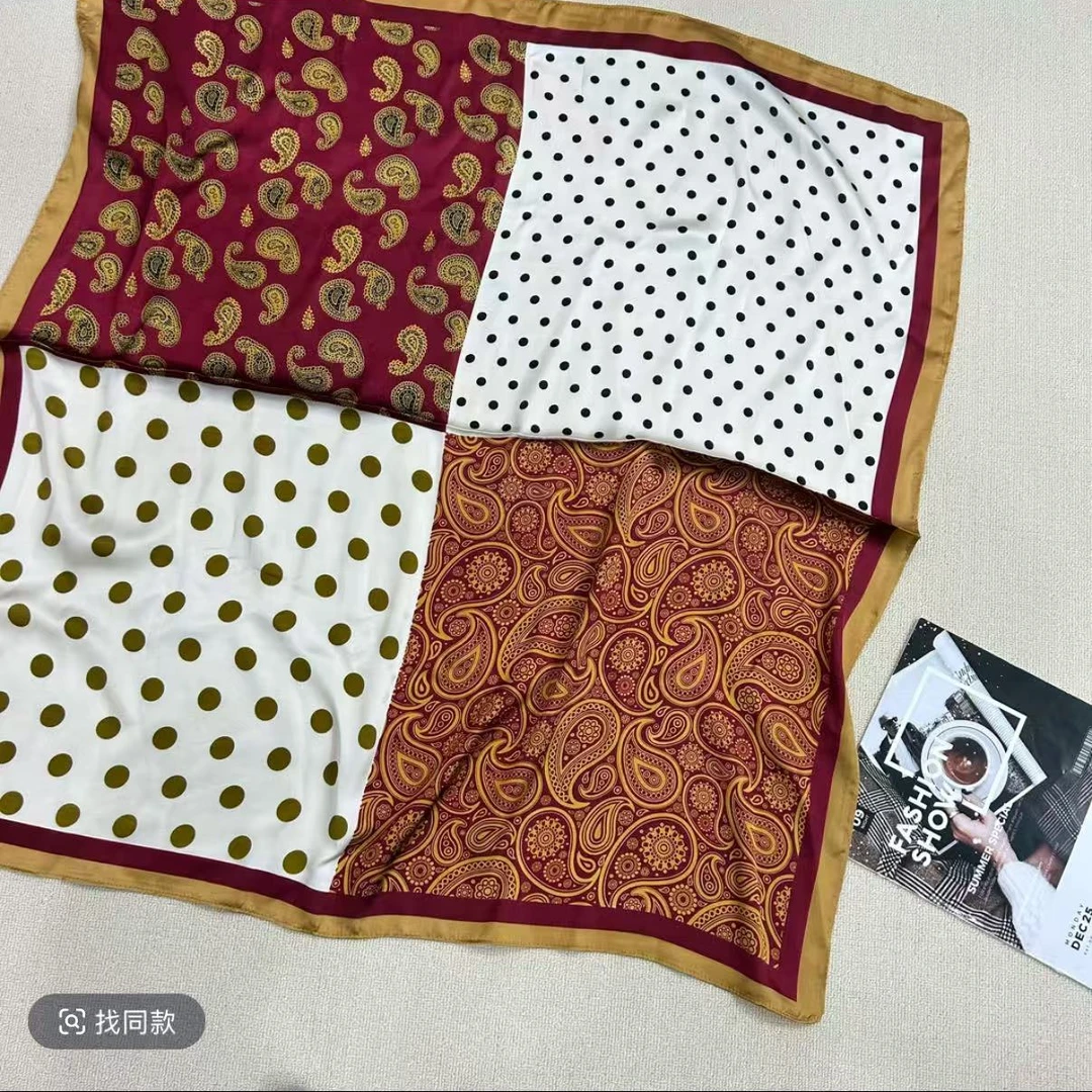 f90-9 丽锦锻 90*90 左右气质丝巾方巾时尚 红白腰果