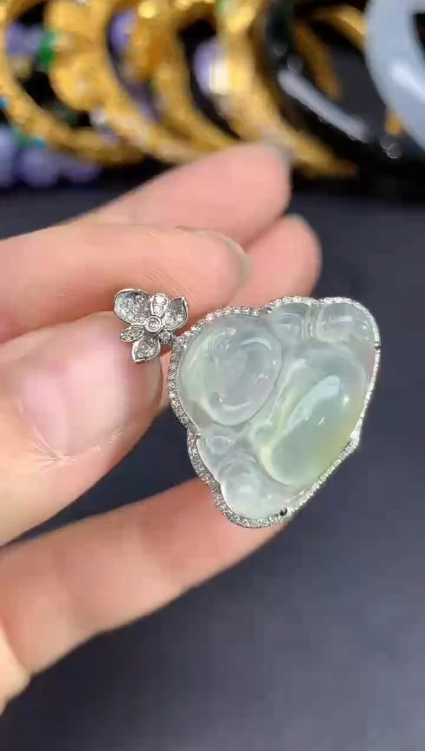颈饰18K金镶嵌翡翠227-雪姐翡翠天天见