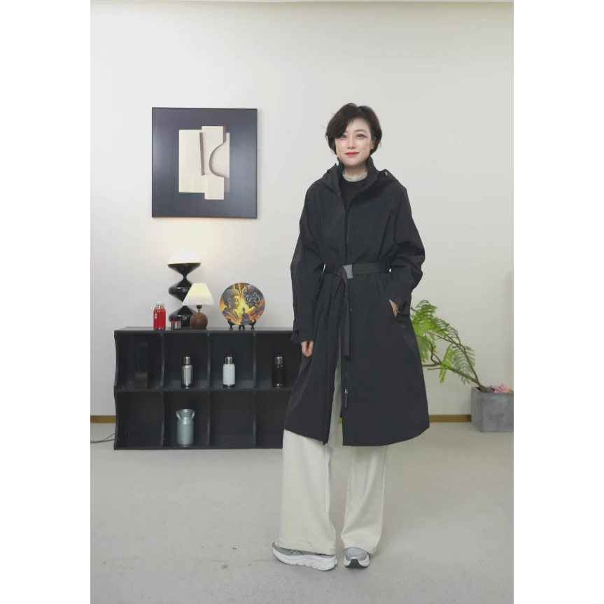【U.M】立领连帽垂感显瘦长款风衣简约百搭外套