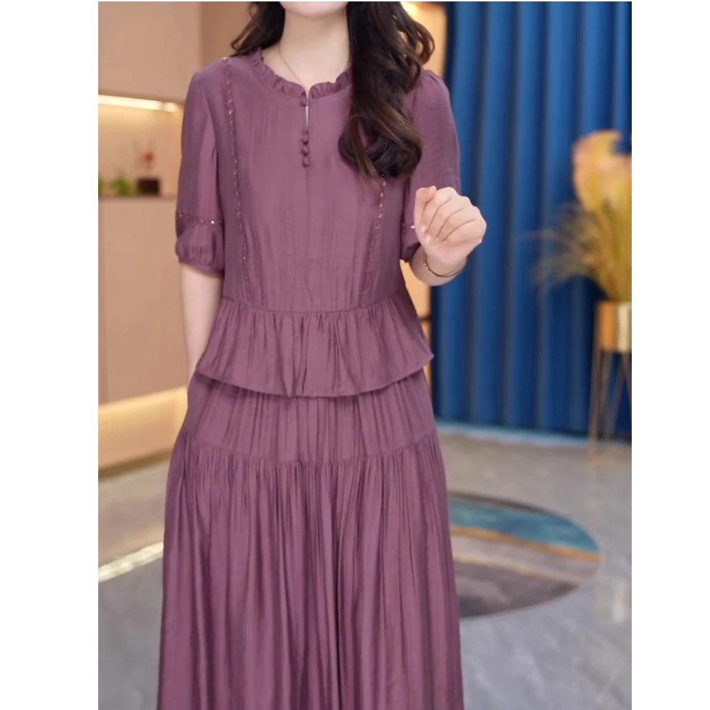 轻奢百搭设计感假俩件连衣裙2025夏季新款端庄大气中长款显瘦裙子