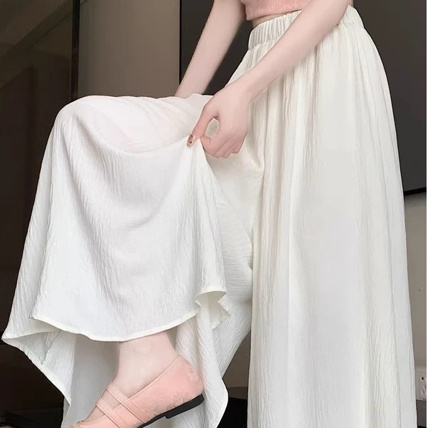 裙裤女2025新款春夏季薄款垂坠感半身裙小个子休闲宽松白色阔腿裤
