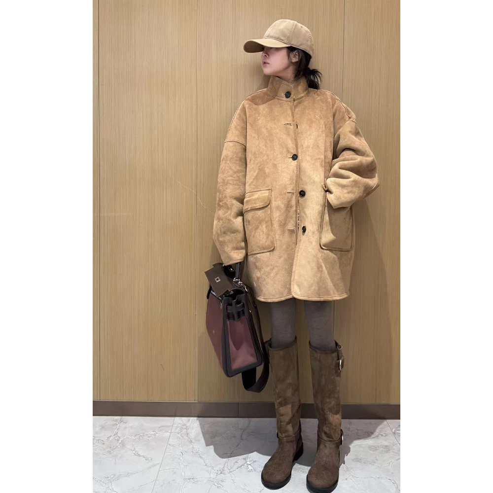 LA CALLA廓形男女同款两穿重磅秀款皮毛一体皮草复古外套WD25W13