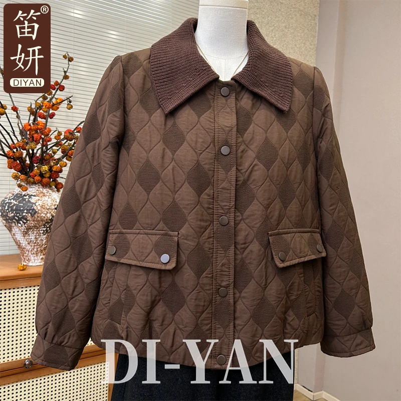 中老年女装秋冬新款时尚洋气妈妈高级减龄气质翻领夹棉外套女棉袄