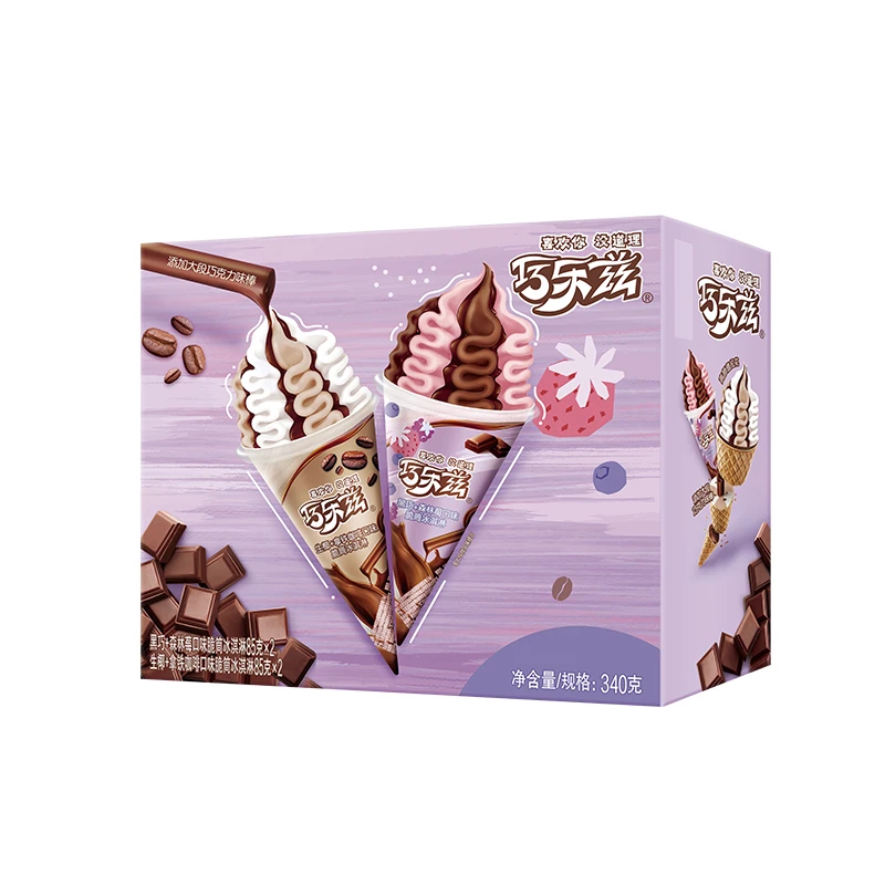 伊利巧乐兹（生椰拿铁咖啡+黑巧森林莓）口味脆筒冰淇淋85g*4/盒