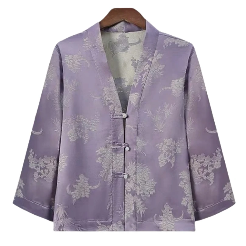 【思韵】提花直襟V领盘扣新中式国风上衣小衫双面双穿优雅外套女