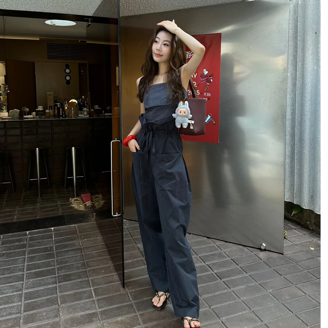 夏装新款韩系甜美花苞吊带背心搭配工装阔腿休闲裤显瘦高腰时尚