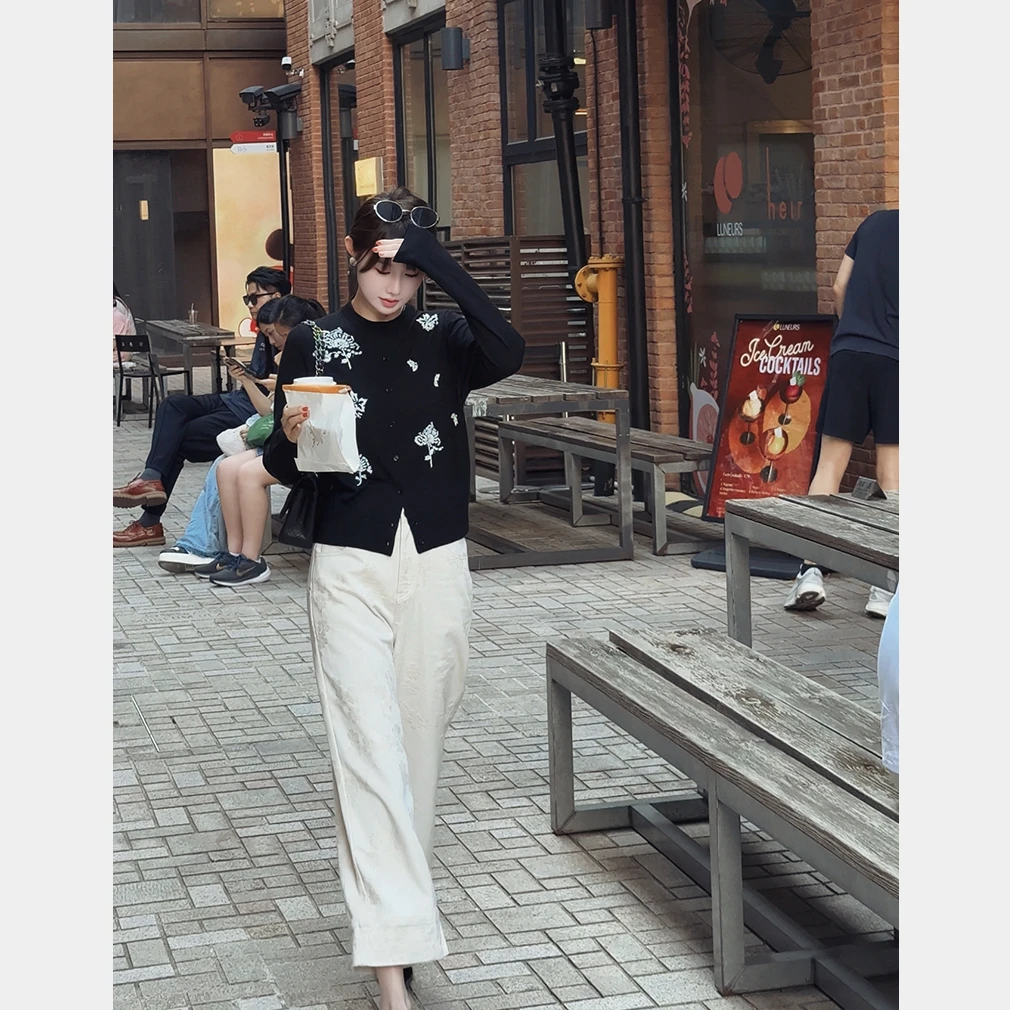 MYRA“原野”天丝牛仔暗纹提花高腰直筒小个子牛仔九分裤XMSC025380