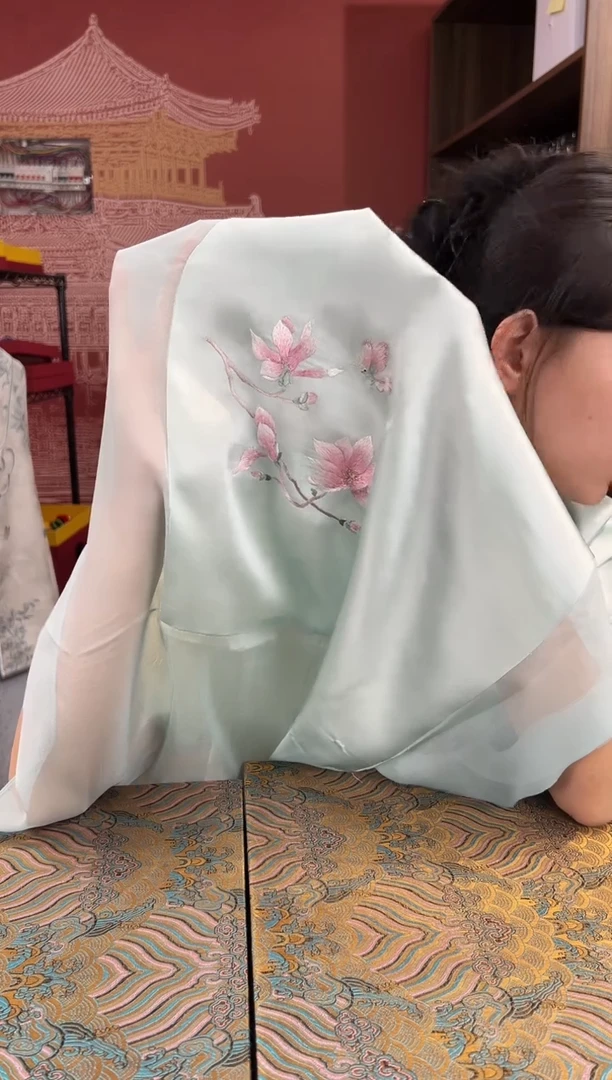 刺绣苏绣100桑蚕丝真丝雪纺丝巾