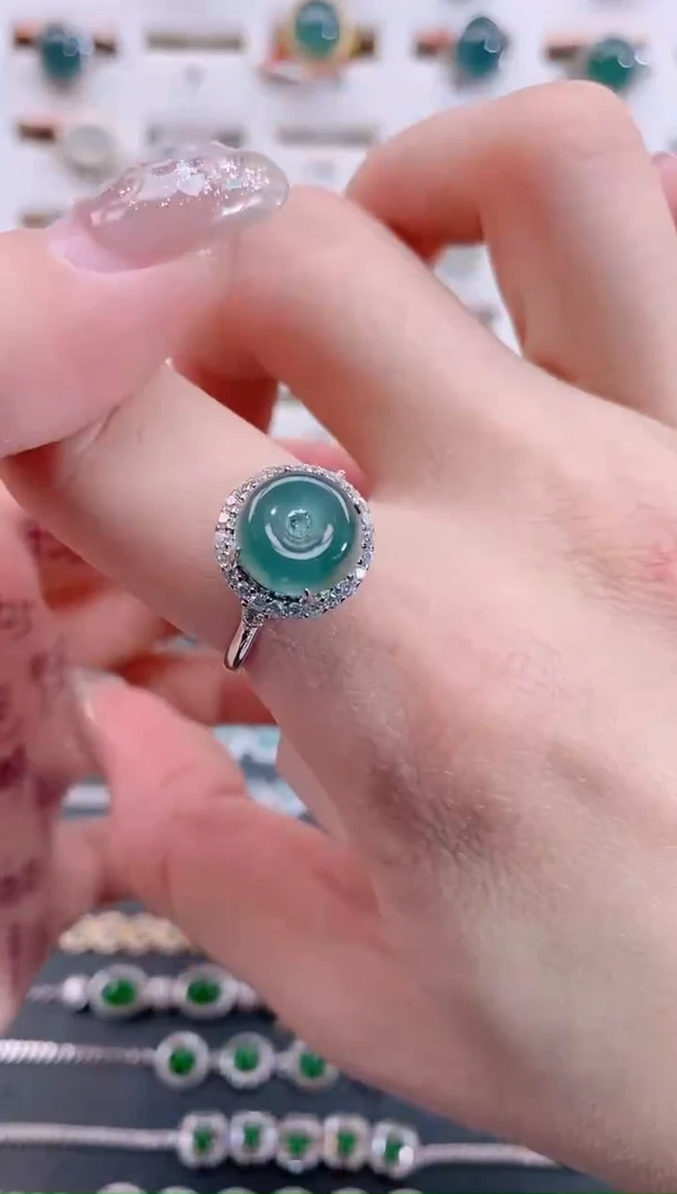 银S925镶嵌戒指翡翠天然翡翠