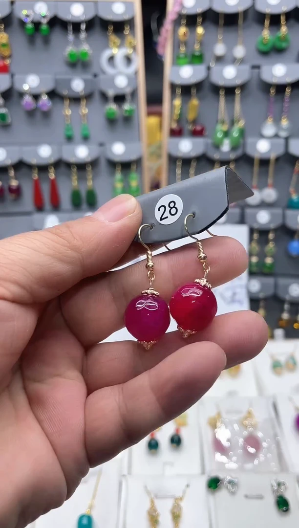 【闪购商品】玛瑙/玉髓耳钉14K金镶嵌切面