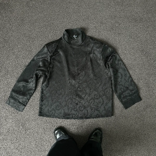 emulous新中式衬衫翻领立领两穿提花外套低调复古上衣